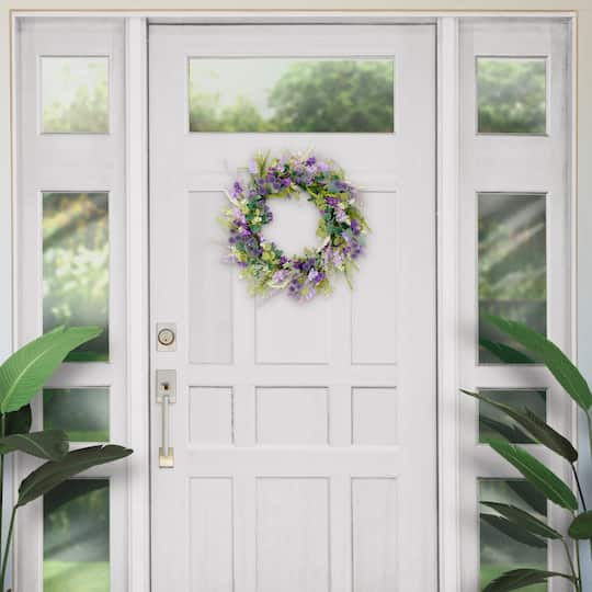 24'' Green and Purple Echinops Floral Spring Wreath
